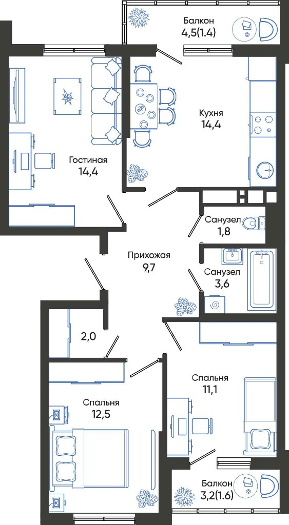 Планировка трёхкомнатной квартиры